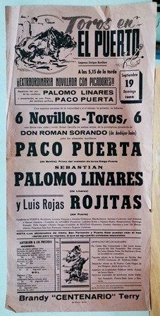 CARTEL - TOROS EN EL PUERTO EXTRAORDINARIA NOVILLADA DOMINGO 19 SEPTIEMBRE 1965
