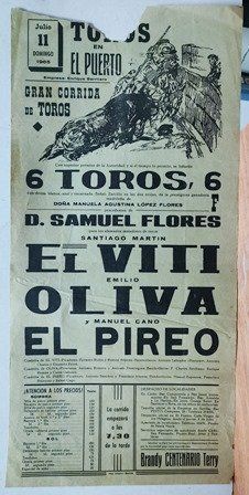 CARTEL - TOROS EN EL PUERTO GRAN CORRIDA DE TOROS DOMINGO 11 JULIO 1965