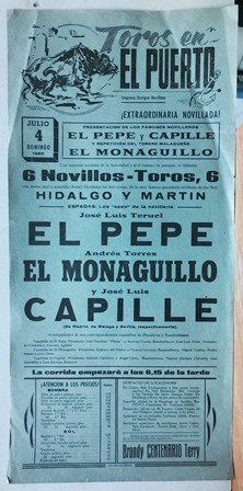 CARTEL - TOROS EN EL PUERTO EXTRAORDINARIA NOVILLADA DOMINGO 4 JULIO 1965