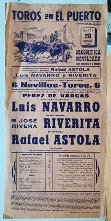 CARTEL - TOROS EN EL PUERTO MAGNIFICA NOVILLADA DOMINGO 28 MARZO 1965