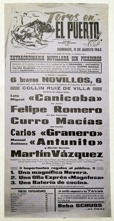 CARTEL - TOROS EN EL PUERTO EXTRAORDINARIA NOVILLADA DOMINGO 11 AGOSTO 1963