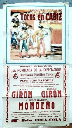 CARTEL - TOROS EN CADIZLA NOVILLADA DE LA EXPECTACION DOMINGO 1 DE JULIO DE 1956
