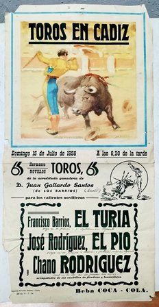CARTEL - TOROS EN CADIZ DOMINGO 15 DE JUNIO DE 1956