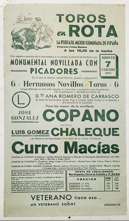 CARTEL - TOROS EN ROTA MONUMENTAL NOVILLADA SABADO 7 AGOSTO 1965