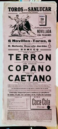 CARTEL TOROS EN SANLUCAR EXTRAORDINARIA NOVILLADA CON PICADORES DOMINGO 28 JULIO 1963
