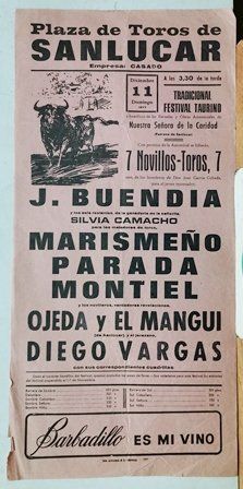 CARTEL PLAZA DE TOROS DE SANLUCAR FESTIVAL TAURINO DOMINGO 11 DICIEMBRE 1988
