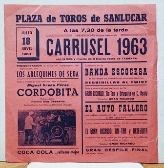 CARTEL PLAZA DE TOROS DE SANLUCAR CARRUSEL 1963 - JUEVES 18 JULIO