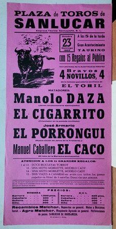 CARTEL PLAZA DE TOROS DE SANLUCAR GRAN ACONTECIMIENTO TAURINO DOMINGO 23 OCTUBRE 1983