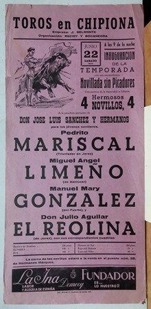 CARTEL TOROS EN CHIPIONA INAUGURACION TEMPORADA SABADO 22 JUNIO 1974