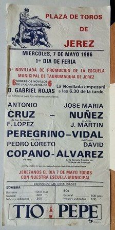 CARTEL PLAZA DE TOROS DE JEREZ PRIMER DIA DE FERIA MIERCOLES 7 DE MAYO DE 1986