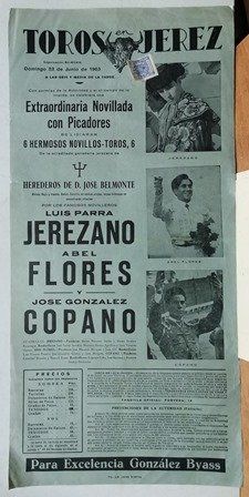 CARTEL TOROS EN JEREZ EXTRAORDINARIA NOVILLADA DOMINGO 23 JUNIO 1963