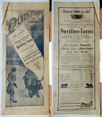PLAZA DE TOROS DE CADIZ MAGINIFICA CORRIDA DE 6 TOROS DOMINGO 23 JULIO 1905