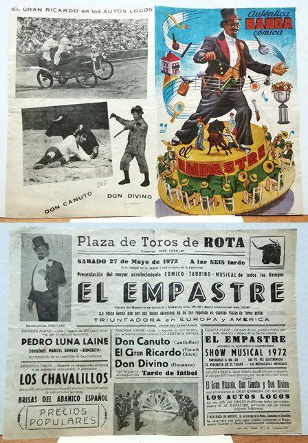 PROGRAMA DOBLE PLAZA DE TOROS DE ROTA EL EMPASTRE (BANDA COMICA) SABADO 27 MAYO 1972