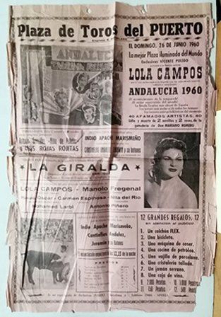 CARTEL PLAZA DE TOROS DEL PUERTO DOMINGO 26 DE JUNIO ANDALUCIA 1960