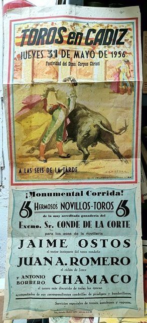 CARTEL TOROS EN CADIZ JUEVES 31 DE MAYO DE 1956 FESTIVIDAD DEL CORPUS CHRISTI