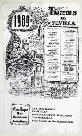 CARTEL DE TOROS EN SEDA TOROS EN SEVILLA FERIA DE ABRIL DE 1989