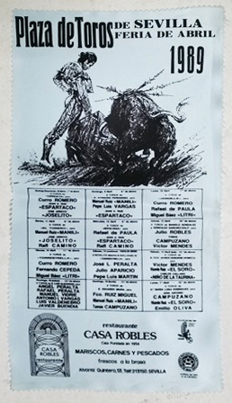 CARTEL DE TOROS EN SEDA TOROS EN SEVILLA FERIA DE ABRIL DE 1989