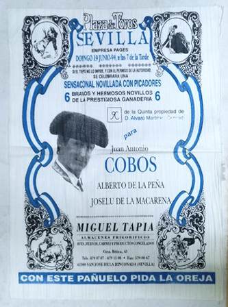 CARTEL DE TOROS EN SEDA PLAZA DE TOROS DE SEVILLA 1994 NOVILLADA CON PICADORES