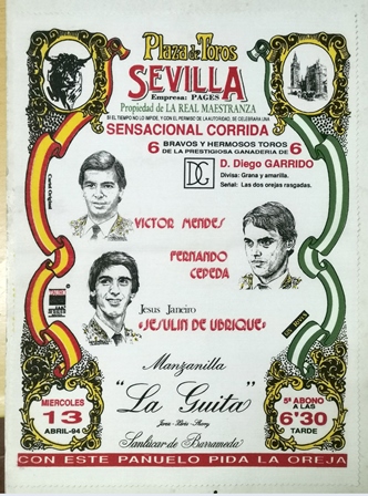 CARTEL DE TOROS EN SEDA PLAZA DE TOROS DE SEVILLA 1994