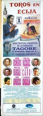 CARTEL DE TOROS EN ECIJA DOMINGO 1 ABRIL 1990 A BENEFICIO DE LA FUNDACION TAGORE