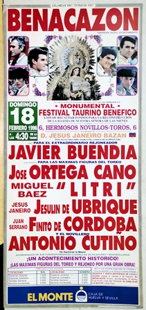 CARTEL PLAZA DE TOROS DE BENACAZON DOMINGO 18 FEBRERO 1996