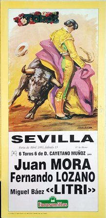 CARTEL PLAZA DE TOROS DE SEVILLA FERIA DE ABRIL SABADO 13 DE 1991