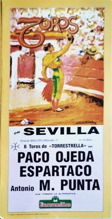 CARTEL TOROS EN SEVILLA FERIA DE ABRIL MIERCOLES 17 DE ABRIL DE 1991