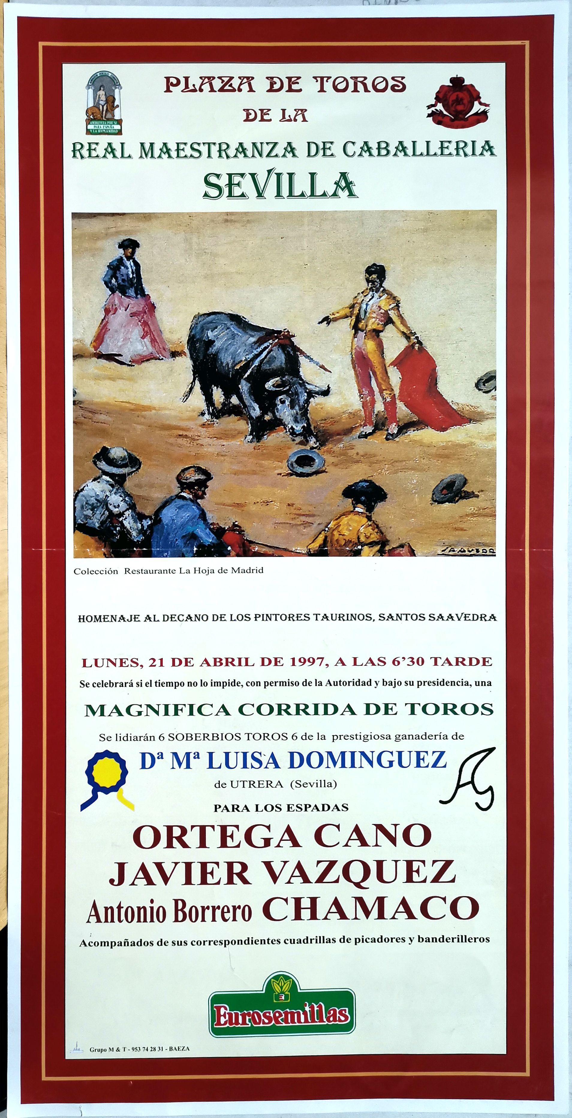 CARTEL PLAZA DE TOROS DE LA REAL MAESTRANZA DE CABALLERIA DE SEVILLA 21 ABRIL 1997