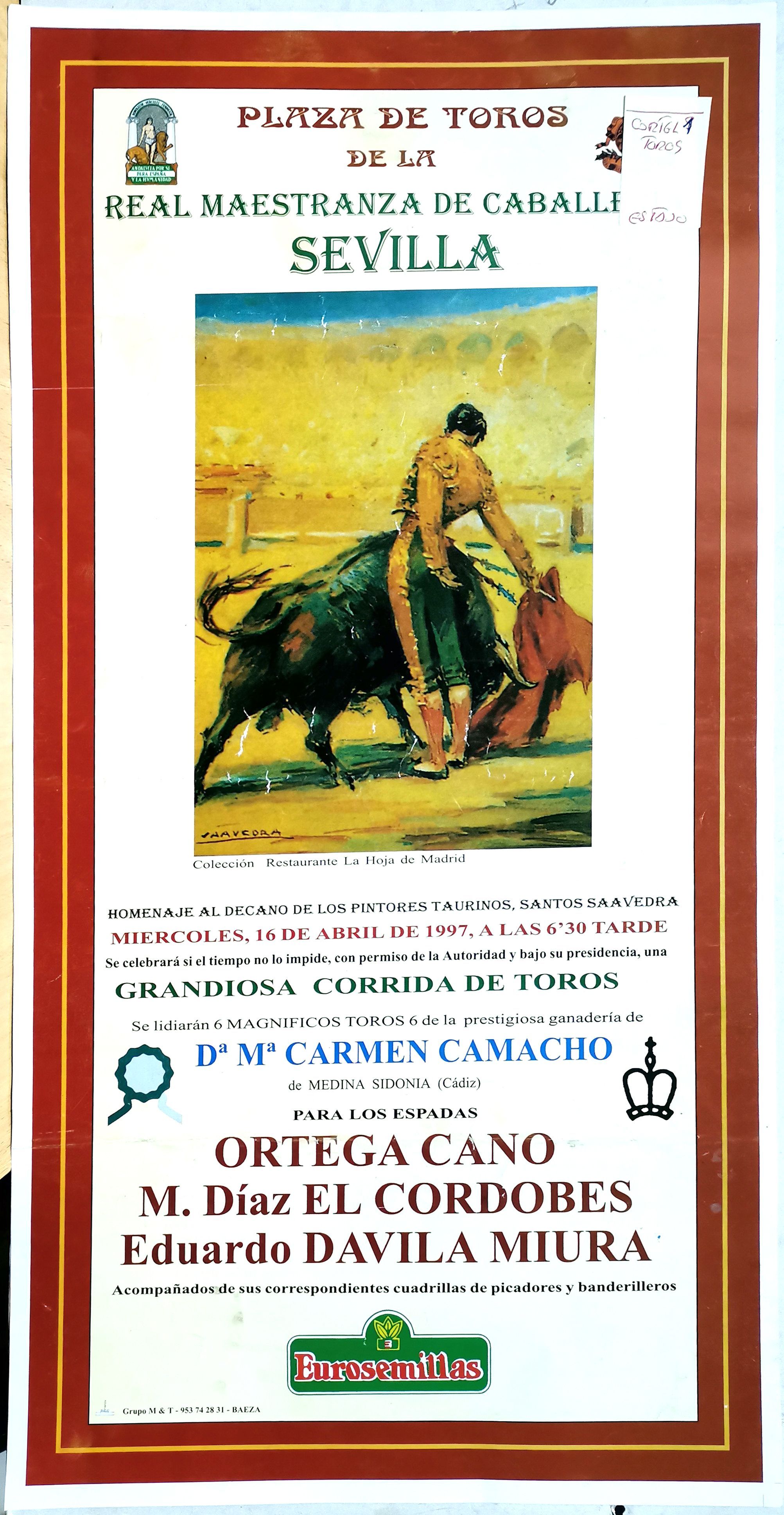CARTEL PLAZA DE TOROS DE LA REAL MAESTRANZA DE CABALLERIA DE SEVILLA 16 ABRIL 1997