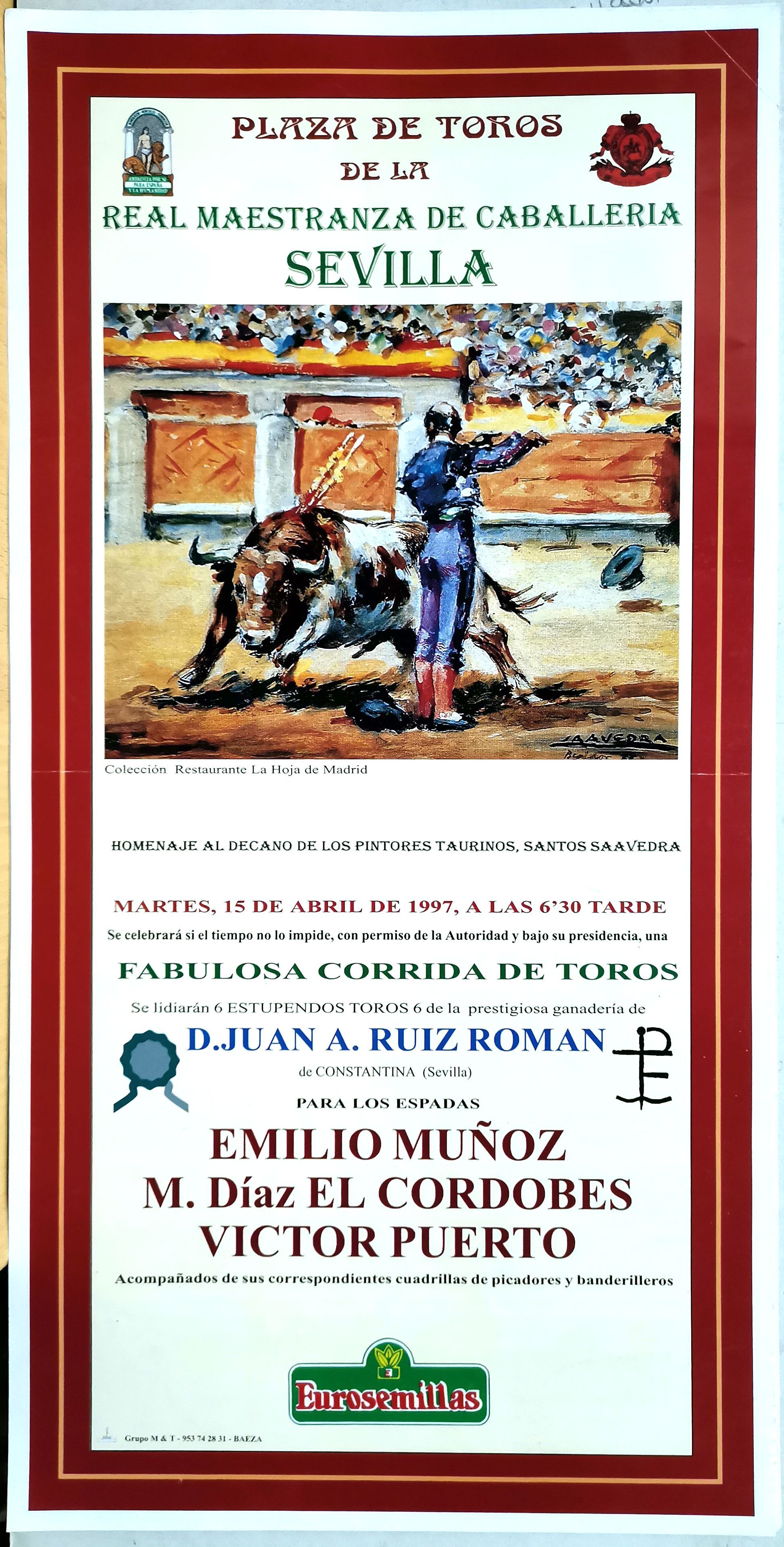 CARTEL PLAZA DE TOROS DE LA REAL MAESTRANZA DE CABALLERIA DE SEVILLA 15 ABRIL 1997