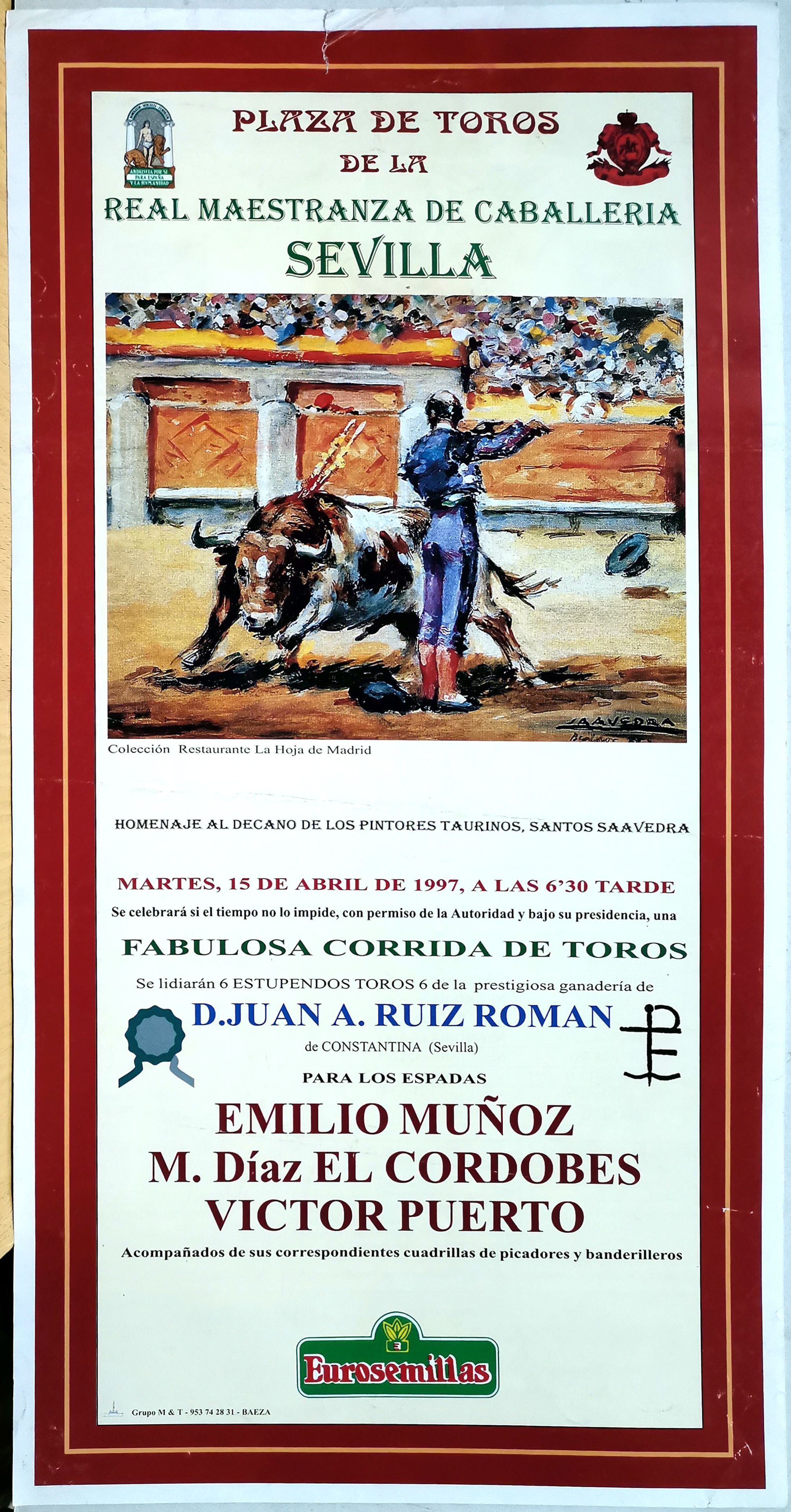 CARTEL PLAZA DE TOROS DE LA REAL MAESTRANZA DE CABALLERIA DE SEVILLA 15 ABRIL 1997