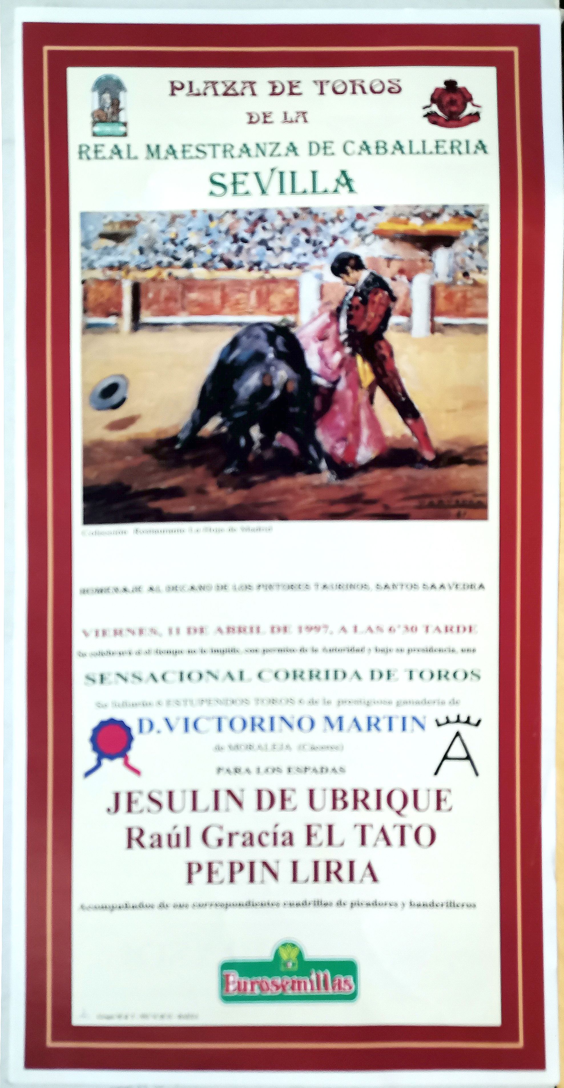 CARTEL PLAZA DE TOROS REAL MAESTRANZA DE CABALLERIA DE SEVILLA 11 ABRIL 1997
