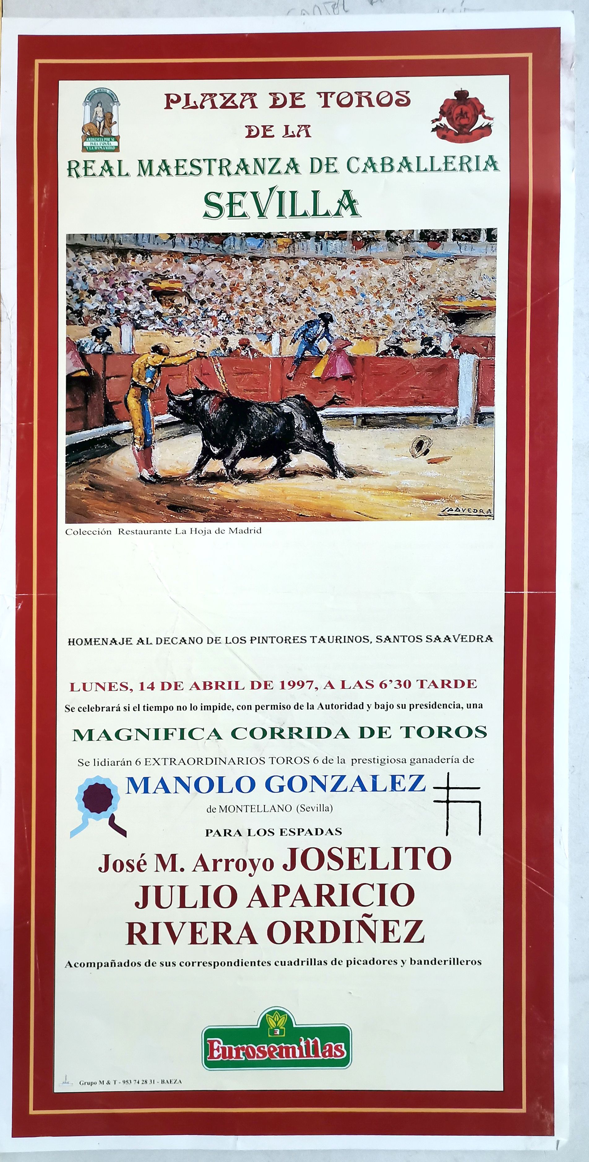 CARTEL PLAZA DE TOROS REAL MAESTRANZA DE CABALLERIA DE SEVILLA 14 ABRIL 1997