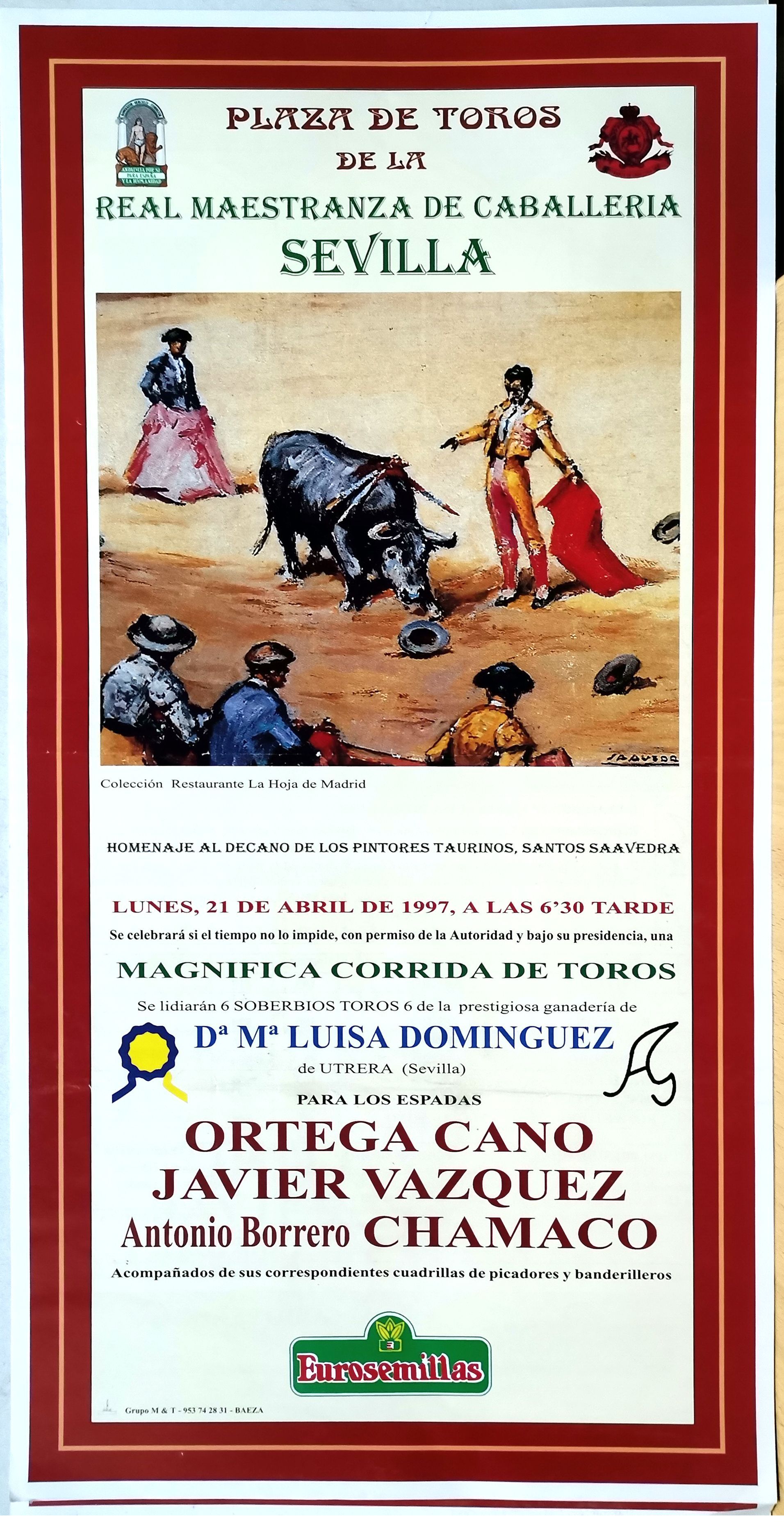 CARTEL PLAZA DE TOROS REAL MAESTRANZA DE CABALLERIA DE SEVILLA 21 ABRIL 1997