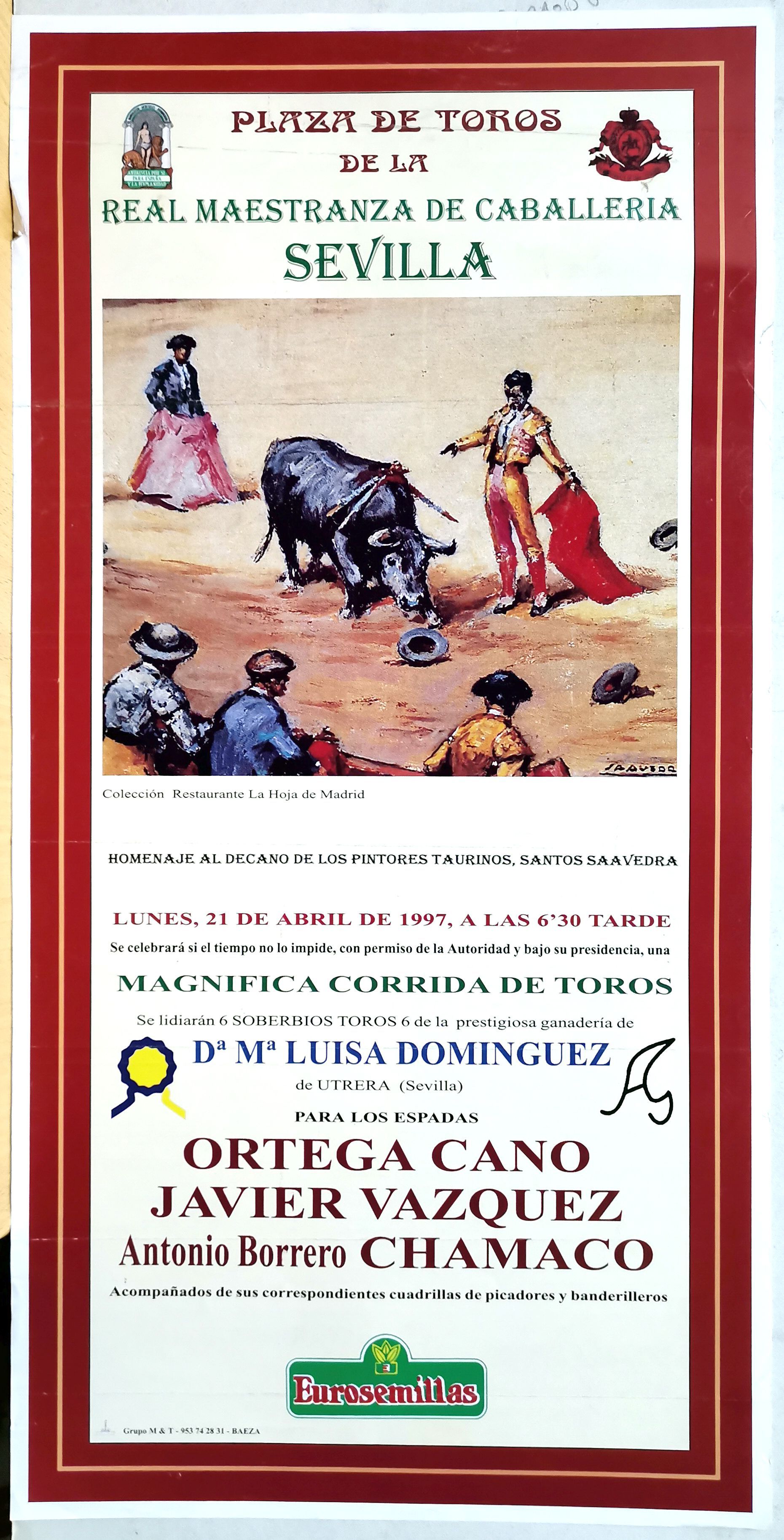 CARTEL PLAZA DE TOROS REAL MAESTRANZA DE CABALLERIA DE SEVILLA 21 ABRIL 1997