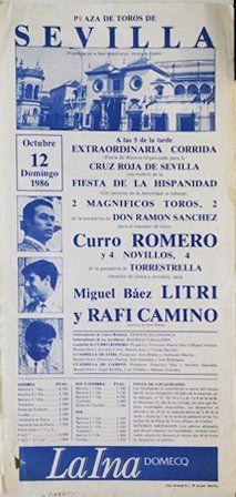 CARTEL PLAZA TOROS DE SEVILLA DOMINGO 12 DE OCTUBRE DE 1986