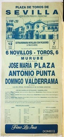 CARTEL PLAZA TOROS DE SEVILLA DOMINGO 12 DE JUNIO DE 1988