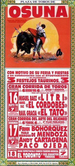 CARTEL PLAZA TOROS DE OSUNA 16, 17 Y 18 DE MAYO DE 1998 FERIA Y FIESTAS