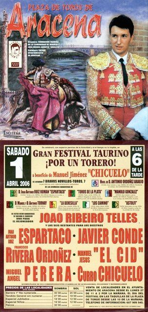 CARTEL PLAZA TOROS DE ARACENA SABADO 1 DE ABRIL DE 2006 A BENEFICIO DE CHICUELO