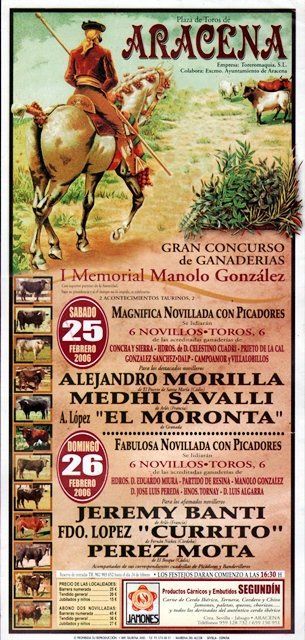 CARTEL PLAZA TOROS DE ARACENA 25 Y 26 DE FEBRERO DE 2006