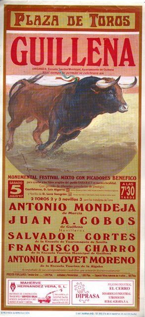 CARTEL PLAZA TOROS DE GUILLENA (SEVILLA) SABADO 5 DE JULIO DE 1997