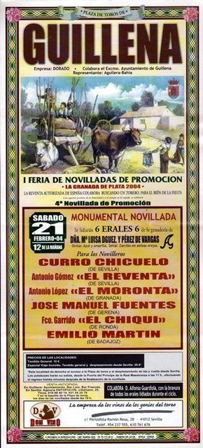 CARTEL PLAZA TOROS DE GUILLENA (SEVILLA) SABADO 21 DE FEBRERO DE 2004