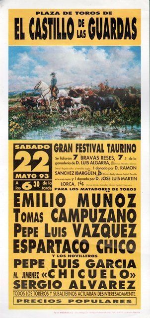 CARTEL PLAZA DE TOROS EL CASTILLO DE LAS GUARDAS SABADO 22 DE MAYO DE 1993 SEVILLA
