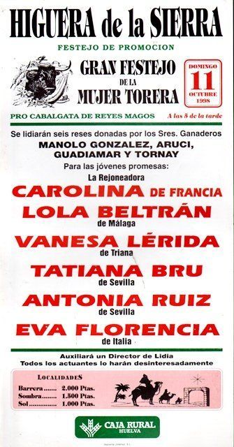 CARTEL PLAZA DE TOROS HIGUERA DE LA SIERRA (HUELVA) 11 OCTUBRE 1998
