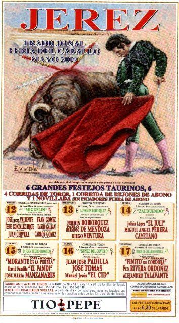 CARTEL PLAZA DE TOROS DE JEREZ TRADICIONAL FERIA DEL CABALLO MAYO 2009