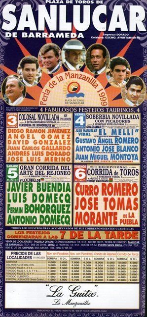 CARTEL PLAZA DE TOROS DE SANLUCAR DE BARRAMEDA FERIA DE LA MANZANILLA 1999