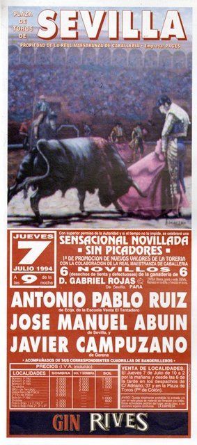 CARTEL PLAZA DE TOROS DE SEVILLA, JUEVES 7 DE JULIO DE 1994