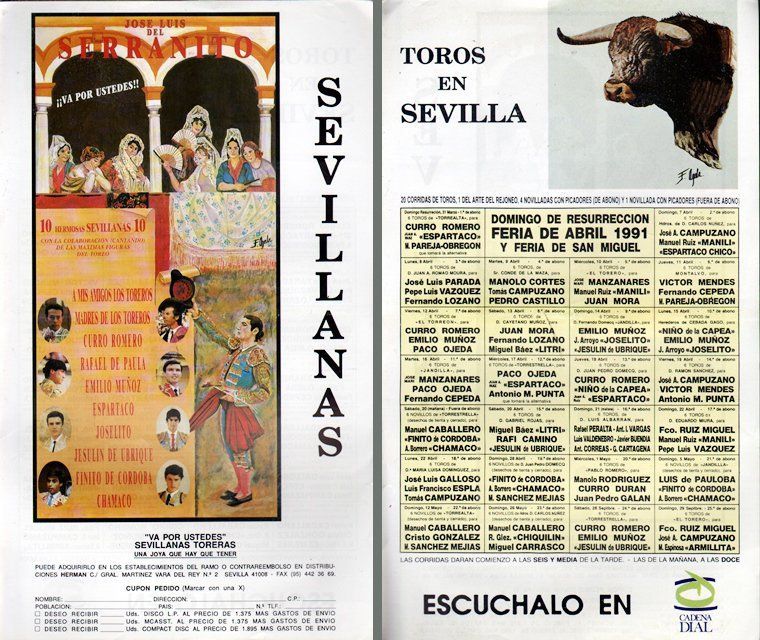 CARTEL TOROS EN SEVILLA - JOSE LUIS DEL SERRANITO VA POR USTEDES SEVILLANAS