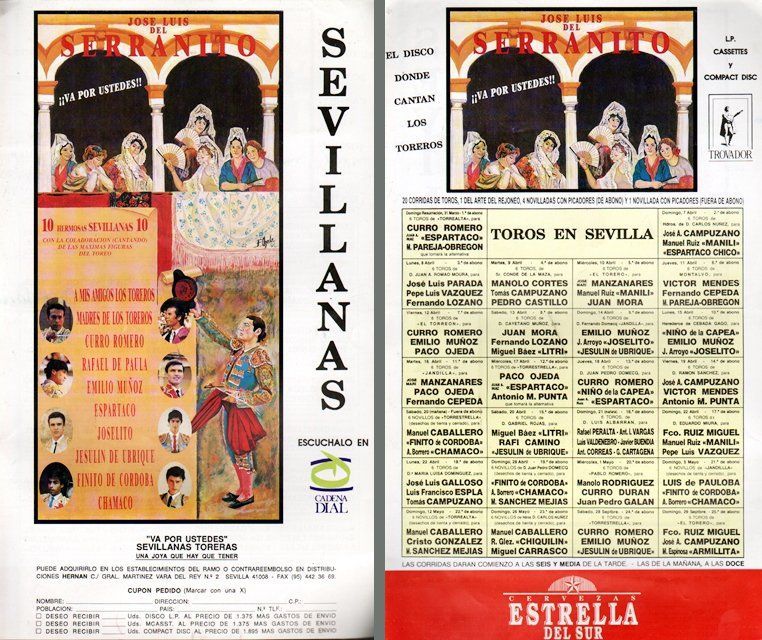 CARTEL TOROS EN SEVILLA - JOSE LUIS DEL SERRANITO VA POR USTEDES SEVILLANAS