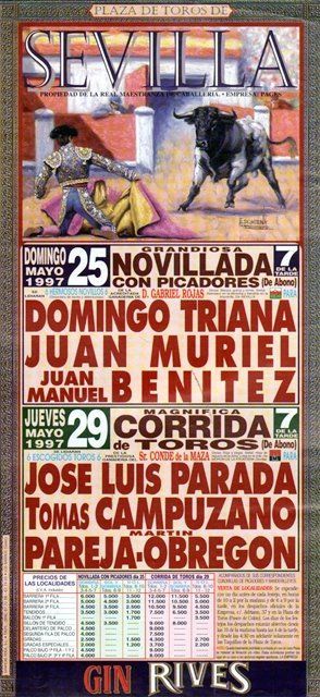 CARTEL PLAZA DE TOROS DE SEVILLA 25 Y 29 DE MAYO 1997